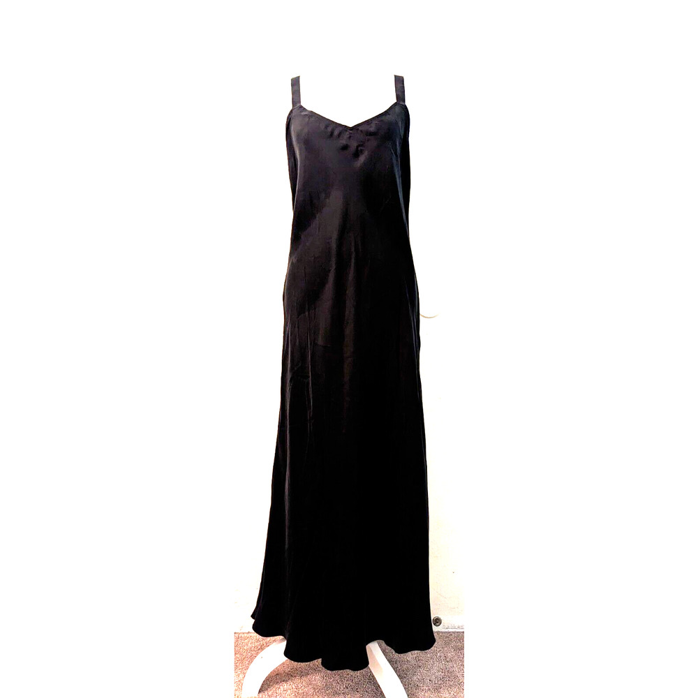 J. Crew Factory Black Satin Slip Maxi Dress